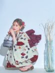 画像7: 【即日発送】ホワイト＆レッド椿浴衣  【浴衣３点セット 浴衣/帯/下駄】[OF04] (7)