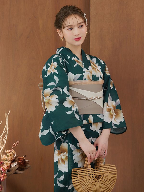 画像11: 【即日発送】グリーン×牡丹浴衣  【浴衣３点セット 浴衣/帯/下駄】[YMT] (11)