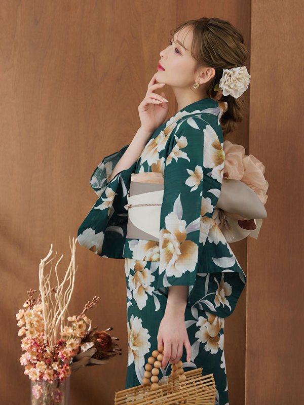 画像12: 【即日発送】グリーン×牡丹浴衣  【浴衣３点セット 浴衣/帯/下駄】[YMT] (12)