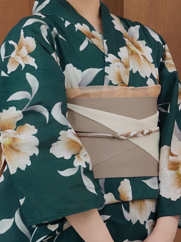 画像15: 【即日発送】グリーン×牡丹浴衣  【浴衣３点セット 浴衣/帯/下駄】[YMT] (15)