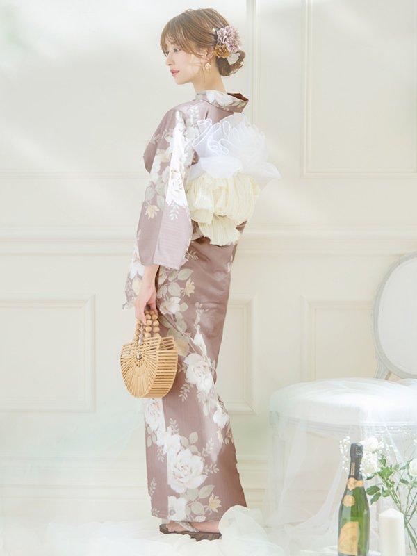 画像10: 【即日発送】ピンクベージュフラワー浴衣  【浴衣３点セット 浴衣/帯/下駄】[YMT] (10)