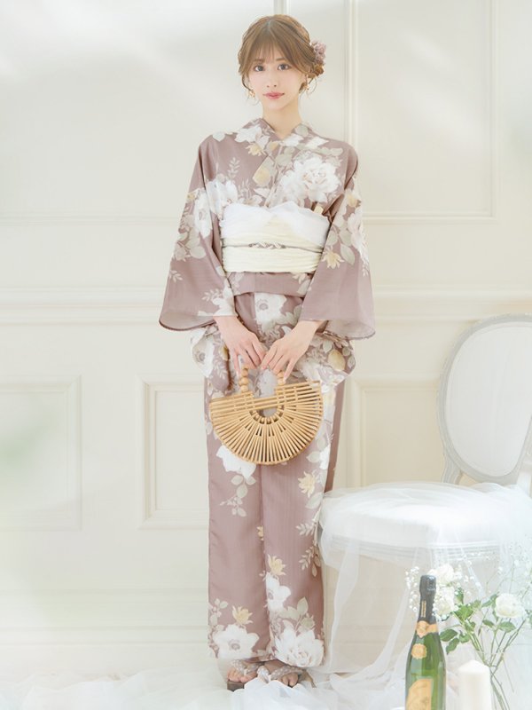 画像11: 【即日発送】ピンクベージュフラワー浴衣  【浴衣３点セット 浴衣/帯/下駄】[YMT] (11)