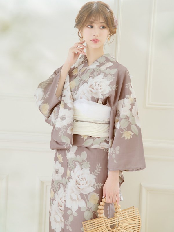 画像12: 【即日発送】ピンクベージュフラワー浴衣  【浴衣３点セット 浴衣/帯/下駄】[YMT] (12)