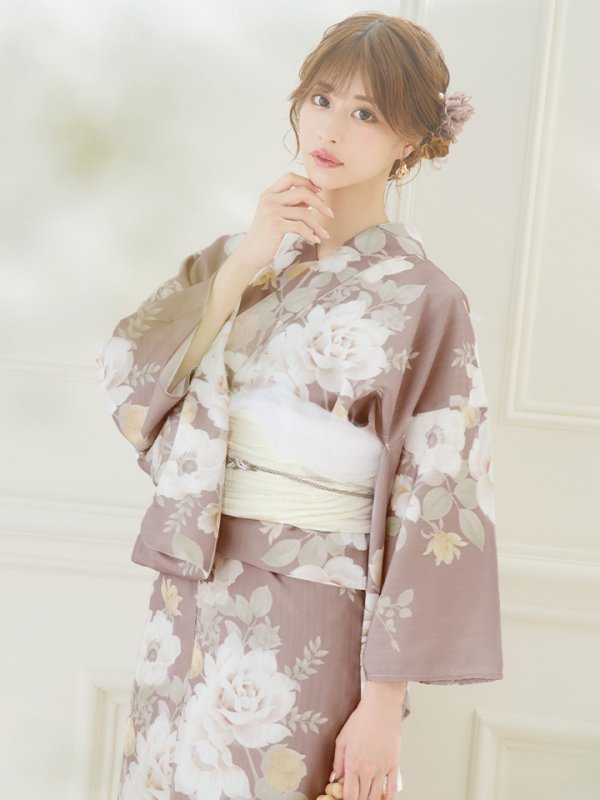 画像14: 【即日発送】ピンクベージュフラワー浴衣  【浴衣３点セット 浴衣/帯/下駄】[YMT] (14)