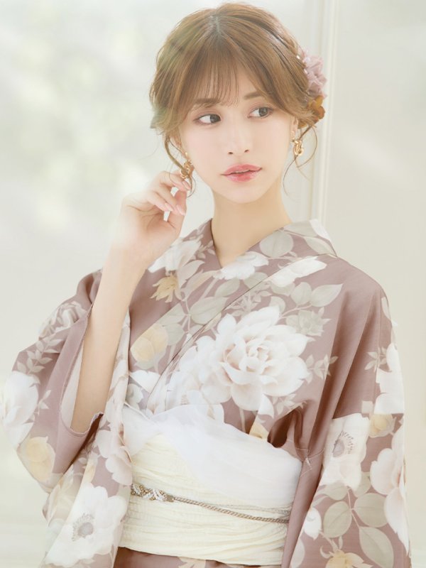 画像15: 【即日発送】ピンクベージュフラワー浴衣  【浴衣３点セット 浴衣/帯/下駄】[YMT] (15)