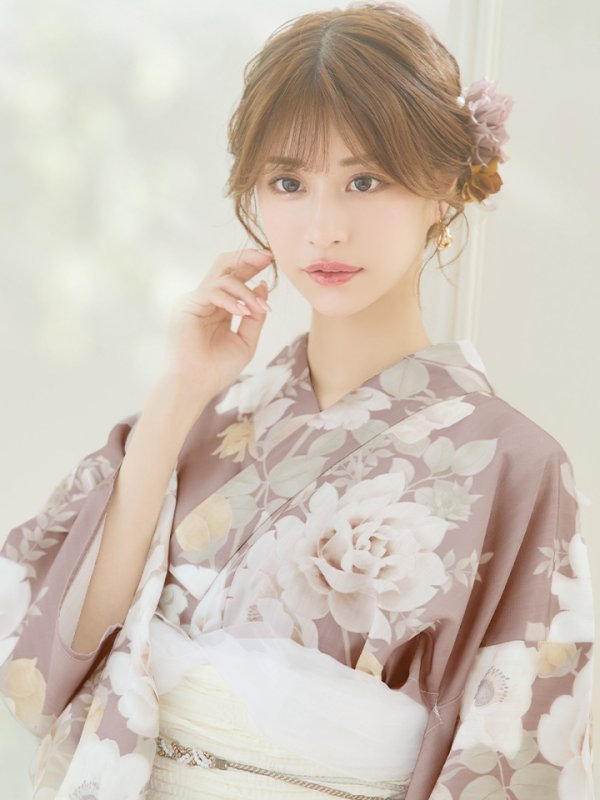 画像16: 【即日発送】ピンクベージュフラワー浴衣  【浴衣３点セット 浴衣/帯/下駄】[YMT] (16)