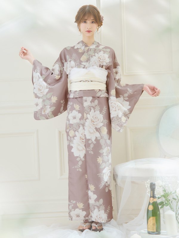 画像4: 【即日発送】ピンクベージュフラワー浴衣  【浴衣３点セット 浴衣/帯/下駄】[YMT] (4)