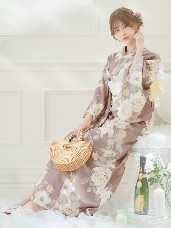 画像5: 【即日発送】ピンクベージュフラワー浴衣  【浴衣３点セット 浴衣/帯/下駄】[YMT] (5)