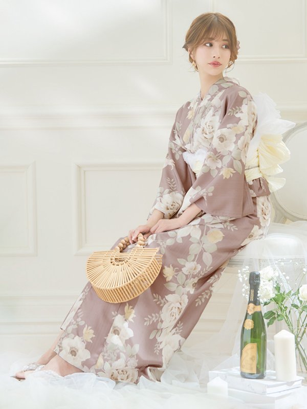 画像6: 【即日発送】ピンクベージュフラワー浴衣  【浴衣３点セット 浴衣/帯/下駄】[YMT] (6)