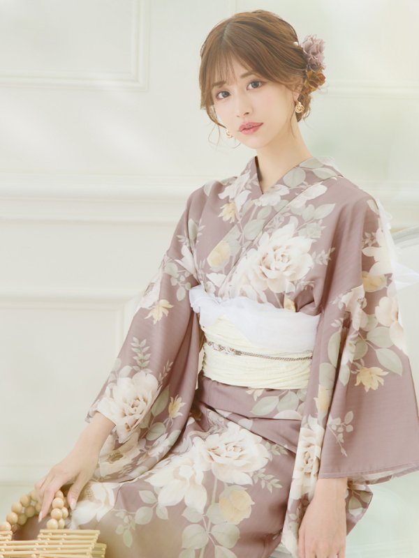 画像7: 【即日発送】ピンクベージュフラワー浴衣  【浴衣３点セット 浴衣/帯/下駄】[YMT] (7)