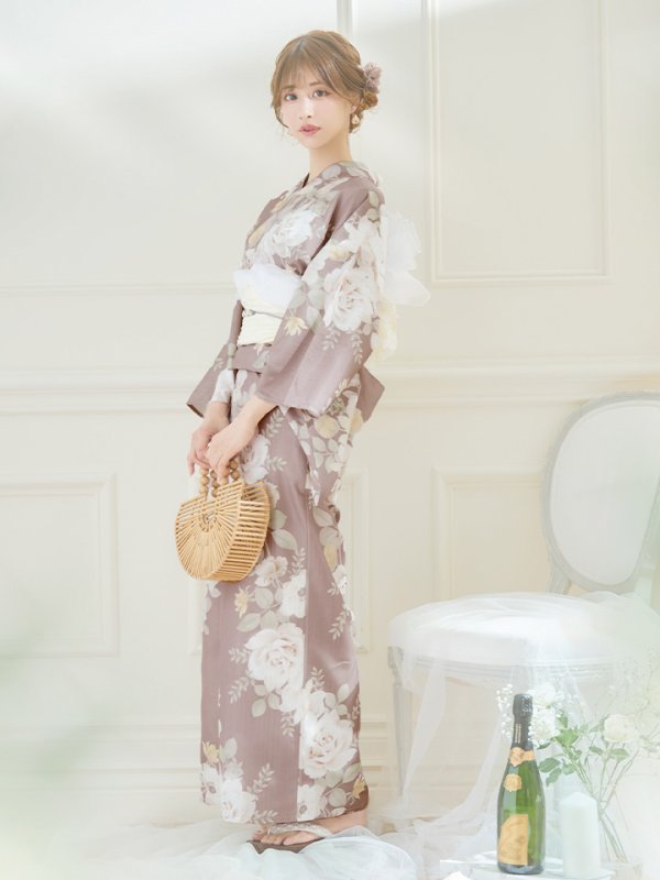 画像9: 【即日発送】ピンクベージュフラワー浴衣  【浴衣３点セット 浴衣/帯/下駄】[YMT] (9)