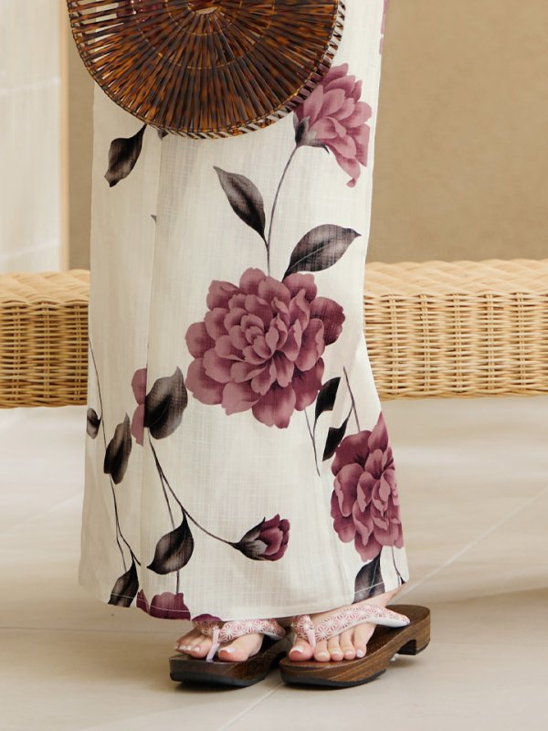 画像16: 【即日発送】パープルレッドダリア柄浴衣  【浴衣３点セット 浴衣/帯/下駄】[OF04] (16)