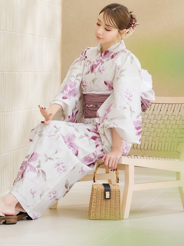 画像13: 【即日発送】パープルピンクフラワー浴衣  【浴衣３点セット 浴衣/帯/下駄】[YMT] (13)