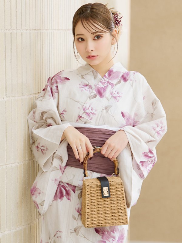 画像3: 【即日発送】パープルピンクフラワー浴衣  【浴衣３点セット 浴衣/帯/下駄】[YMT] (3)