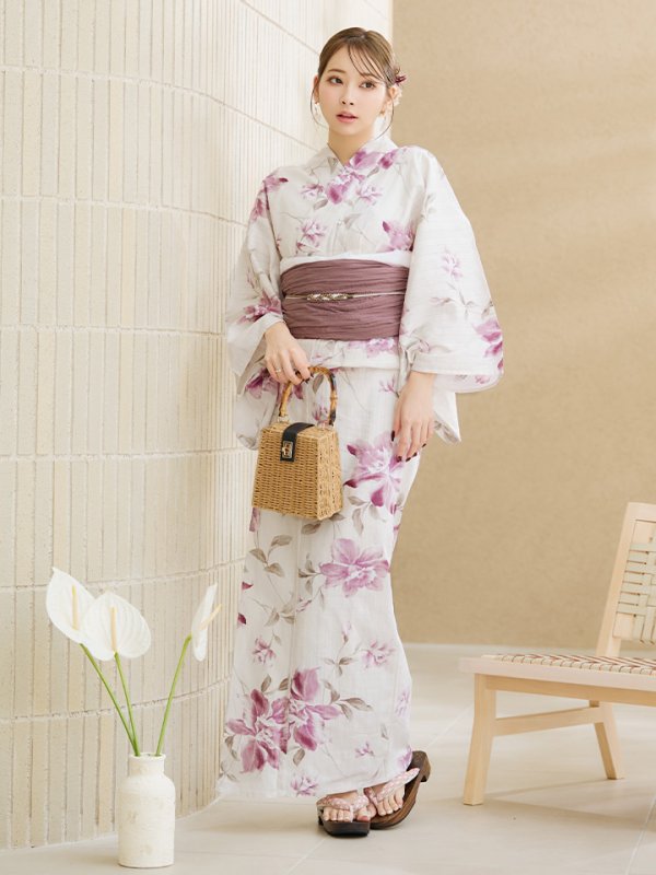 画像7: 【即日発送】パープルピンクフラワー浴衣  【浴衣３点セット 浴衣/帯/下駄】[YMT] (7)