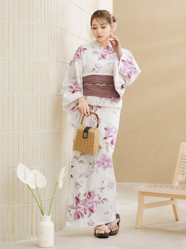 画像8: 【即日発送】パープルピンクフラワー浴衣  【浴衣３点セット 浴衣/帯/下駄】[YMT] (8)