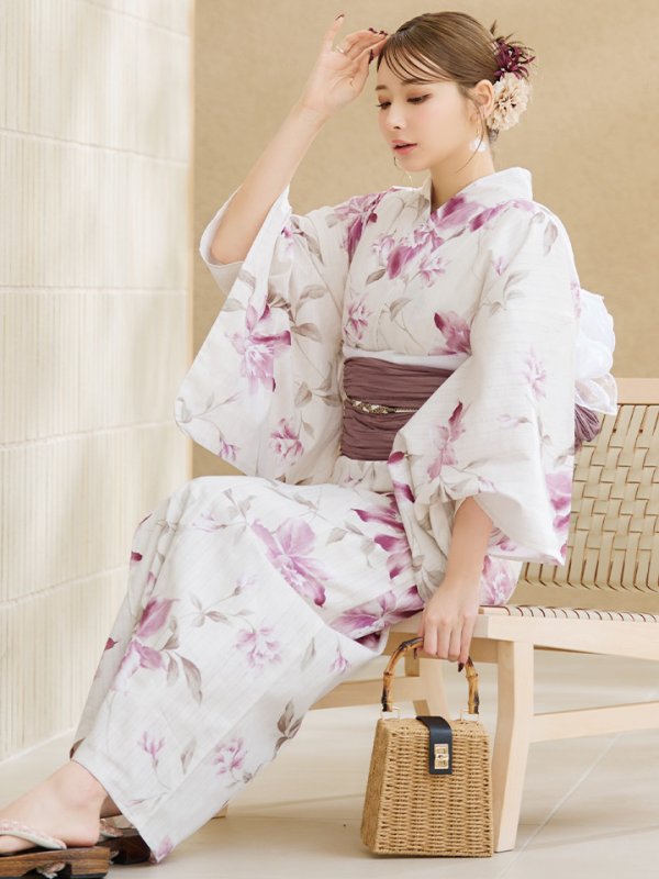 画像9: 【即日発送】パープルピンクフラワー浴衣  【浴衣３点セット 浴衣/帯/下駄】[YMT] (9)