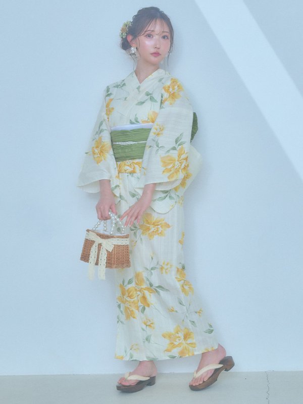 画像2: 【即日発送！】レモンフラワー浴衣  【浴衣３点セット 浴衣/帯/下駄】[YMT] (2)