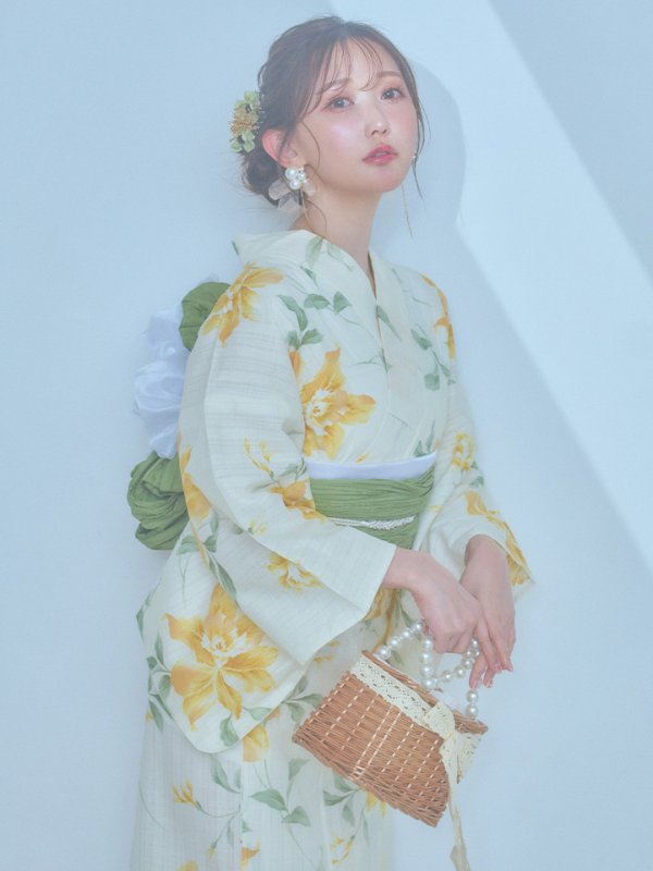 画像3: 【即日発送！】レモンフラワー浴衣  【浴衣３点セット 浴衣/帯/下駄】[YMT] (3)