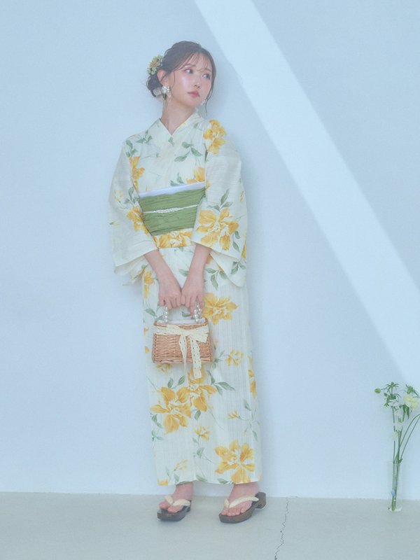 画像9: 【即日発送！】レモンフラワー浴衣  【浴衣３点セット 浴衣/帯/下駄】[YMT] (9)