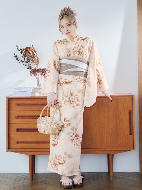 画像4: 【即日発送】リッチベージュダリア浴衣  【浴衣３点セット 浴衣/帯/下駄】[YMT] (4)