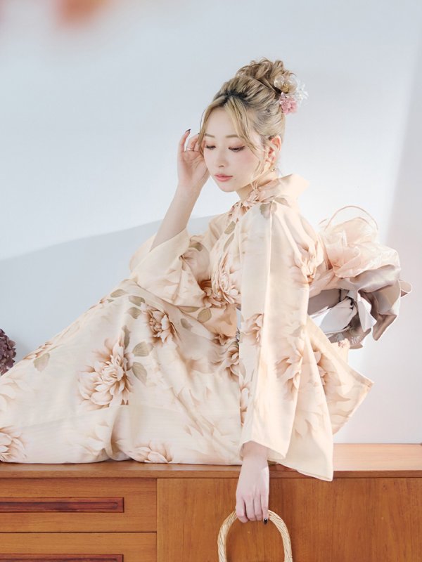 画像5: 【即日発送】リッチベージュダリア浴衣  【浴衣３点セット 浴衣/帯/下駄】[YMT] (5)