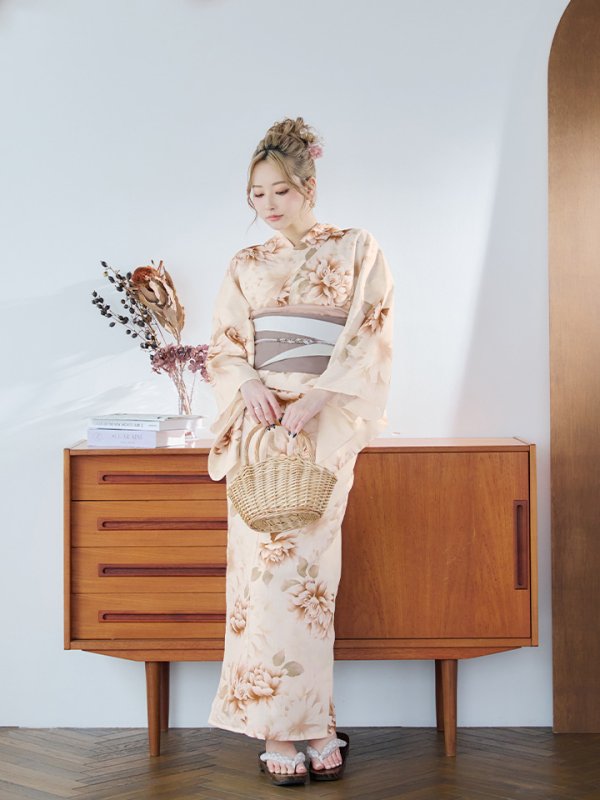 画像7: 【即日発送】リッチベージュダリア浴衣  【浴衣３点セット 浴衣/帯/下駄】[YMT] (7)