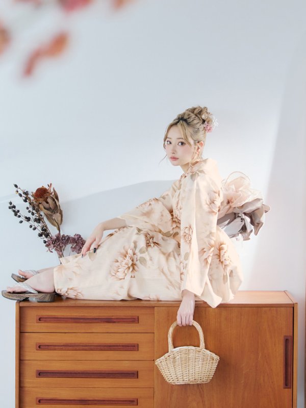 画像8: 【即日発送】リッチベージュダリア浴衣  【浴衣３点セット 浴衣/帯/下駄】[YMT] (8)