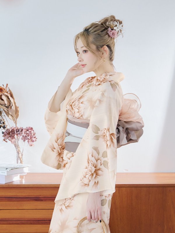 画像9: 【即日発送】リッチベージュダリア浴衣  【浴衣３点セット 浴衣/帯/下駄】[YMT] (9)