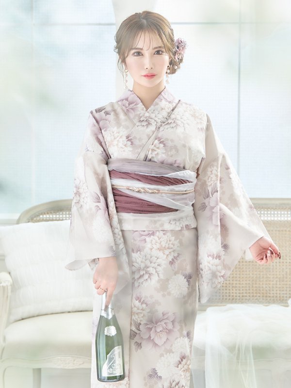 画像11: 【即日発送】くすみカラー×パープルダリア浴衣  【浴衣３点セット 浴衣/帯/下駄】[YMT] (11)