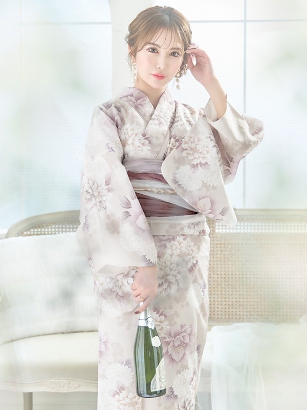 画像7: 【即日発送】くすみカラー×パープルダリア浴衣  【浴衣３点セット 浴衣/帯/下駄】[YMT] (7)