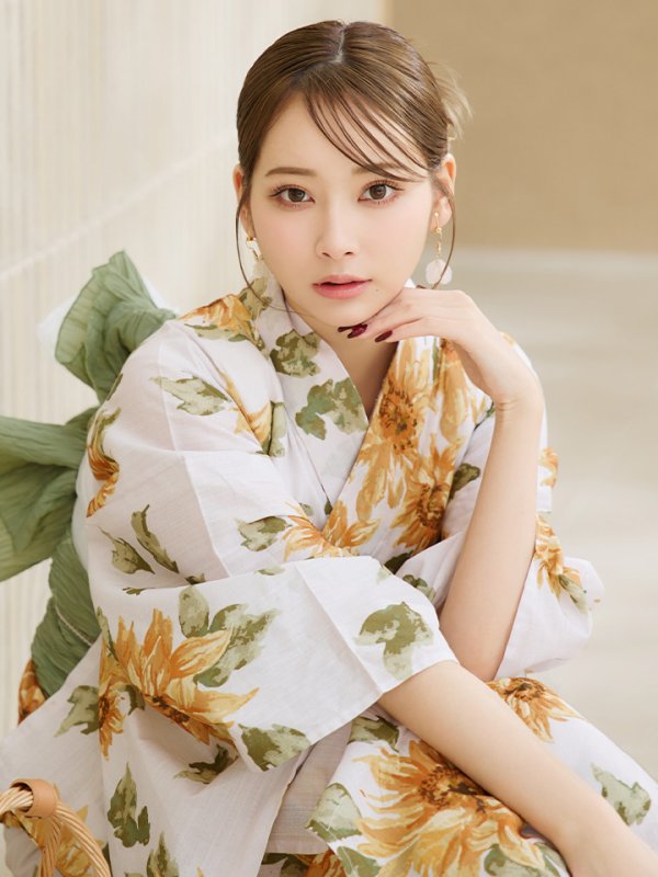 画像12: 【即日発送】水彩向日葵浴衣  【浴衣３点セット 浴衣/帯/下駄】[OF04] (12)