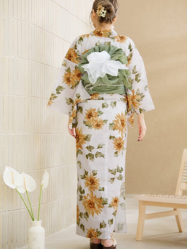 画像13: 【即日発送】水彩向日葵浴衣  【浴衣３点セット 浴衣/帯/下駄】[OF04] (13)