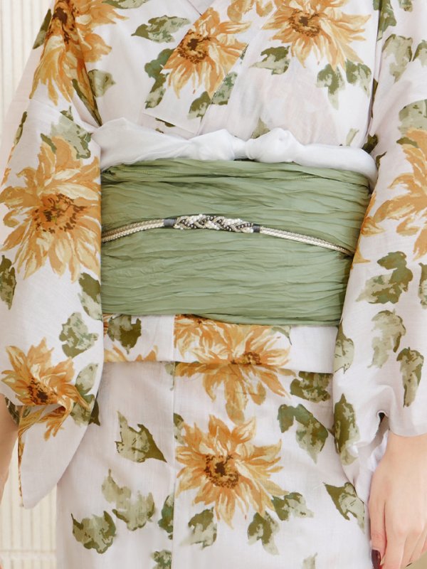 画像14: 【即日発送】水彩向日葵浴衣  【浴衣３点セット 浴衣/帯/下駄】[OF04] (14)