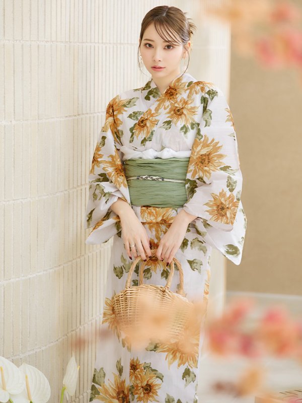 即日発送】水彩向日葵浴衣 【浴衣3点セット 浴衣/帯/下駄】[YMT