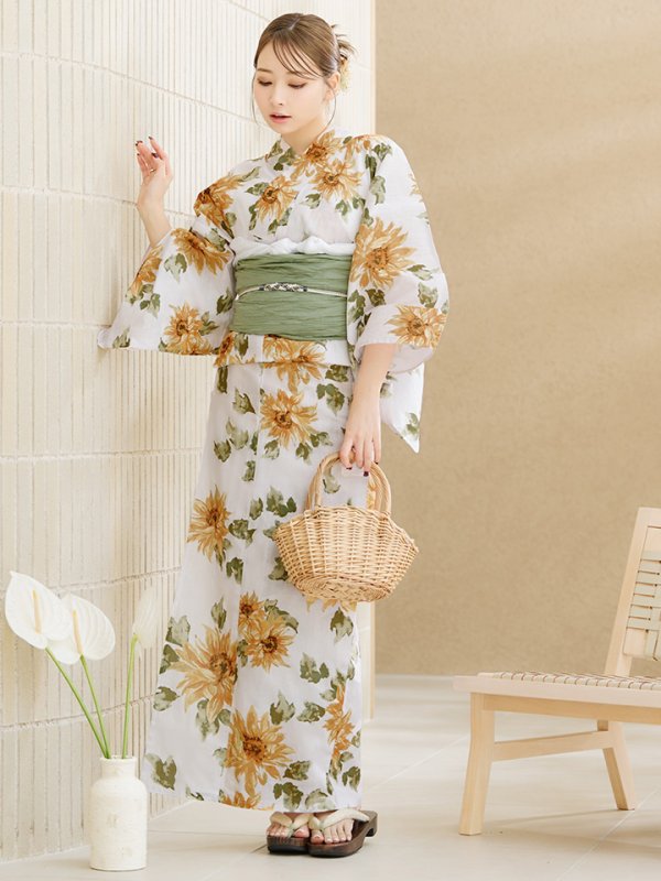 画像7: 【即日発送】水彩向日葵浴衣  【浴衣３点セット 浴衣/帯/下駄】[OF04] (7)