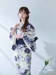 画像5: 【即日発送】白地に凛と咲くクレマチス柄浴衣  【浴衣３点セット 浴衣/帯/下駄】[YMT] (5)