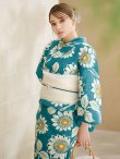 画像10: 【即日発送！】アクア地×向日葵のハイカラ浴衣  【浴衣３点セット 浴衣/帯/下駄】[YMT] (10)