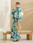 画像12: 【即日発送！】アクア地×向日葵のハイカラ浴衣  【浴衣３点セット 浴衣/帯/下駄】[YMT] (12)