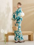 画像13: 【即日発送！】アクア地×向日葵のハイカラ浴衣  【浴衣３点セット 浴衣/帯/下駄】[YMT] (13)