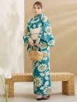 画像3: 【即日発送！】アクア地×向日葵のハイカラ浴衣  【浴衣３点セット 浴衣/帯/下駄】[YMT] (3)