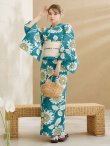 画像4: 【即日発送！】アクア地×向日葵のハイカラ浴衣  【浴衣３点セット 浴衣/帯/下駄】[YMT] (4)