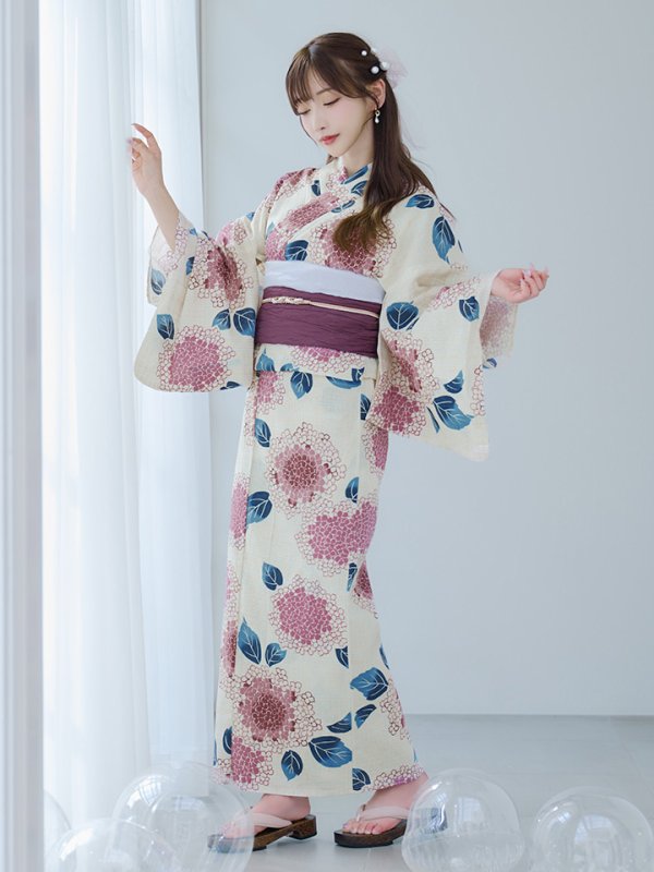 画像11: 【即日発送】はいからピンクの紫陽花浴衣  【浴衣３点セット 浴衣/帯/下駄】[YMT] (11)