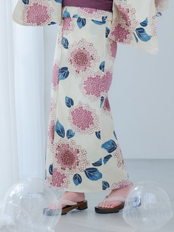 画像15: 【即日発送】はいからピンクの紫陽花浴衣  【浴衣３点セット 浴衣/帯/下駄】[YMT] (15)