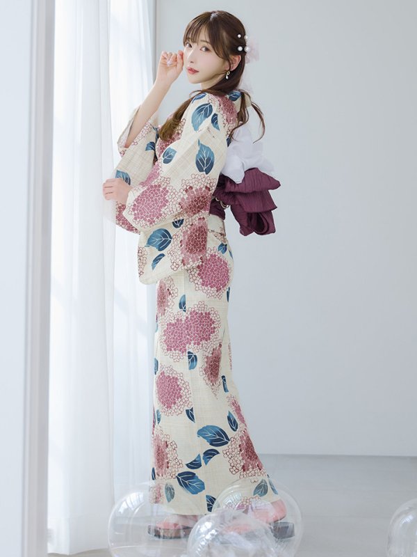 画像3: 【即日発送】はいからピンクの紫陽花浴衣  【浴衣３点セット 浴衣/帯/下駄】[YMT] (3)