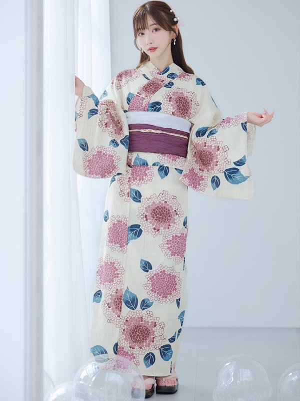画像4: 【即日発送】はいからピンクの紫陽花浴衣  【浴衣３点セット 浴衣/帯/下駄】[YMT] (4)