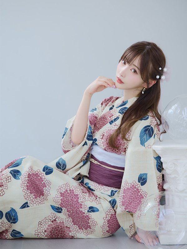 画像5: 【即日発送】はいからピンクの紫陽花浴衣  【浴衣３点セット 浴衣/帯/下駄】[YMT] (5)