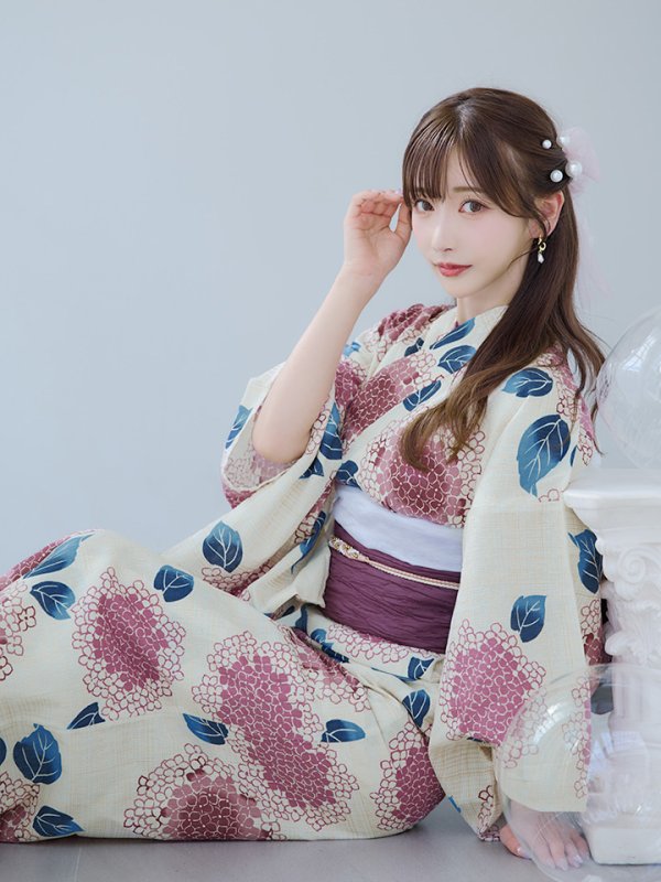 画像7: 【即日発送】はいからピンクの紫陽花浴衣  【浴衣３点セット 浴衣/帯/下駄】[YMT] (7)