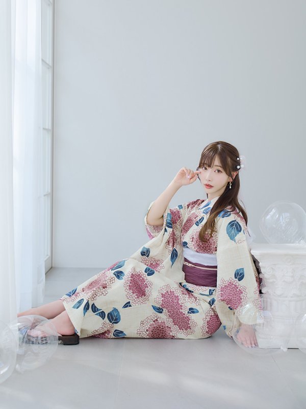 画像9: 【即日発送】はいからピンクの紫陽花浴衣  【浴衣３点セット 浴衣/帯/下駄】[YMT] (9)