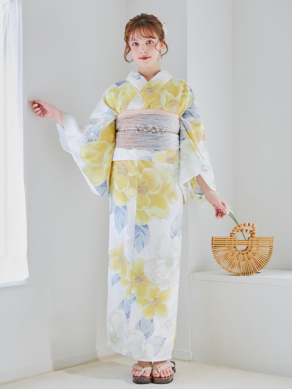 画像4: 【即日発送】ヘルシー油彩牡丹浴衣  【浴衣３点セット 浴衣/帯/下駄】[YMT] (4)